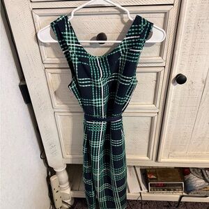 Banana Republic Navy and Green Plaid Midi Dress